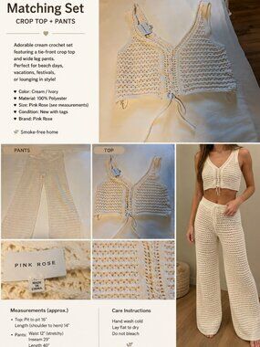 Ivory Crochet Knit 2-Piece Matching Set | Beach Vacation Boho